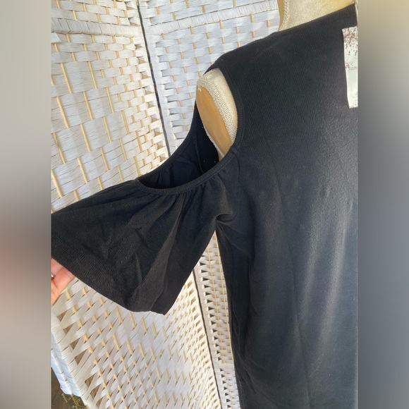 NWT Hem & Thread Cold Shoulder Pearl Trimmed Brushed Rib Dress MIDI Black - Picture 10 of 10